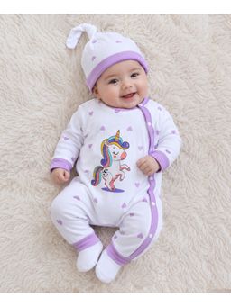 Bumzee - White Girls Full Sleeves Trendy Romper With Cap
