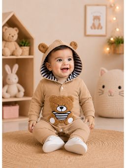 Bumzee - Brown Boys Full Sleeves Trendy Hooded Romper