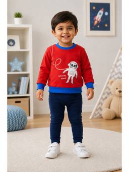 Bumzee - Red Cotton Full Sleeves Round Neck Printed Sweatshirt
