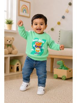 Bumzee - Green Cotton Full Sleeves Round Neck Printed Sweatshirt