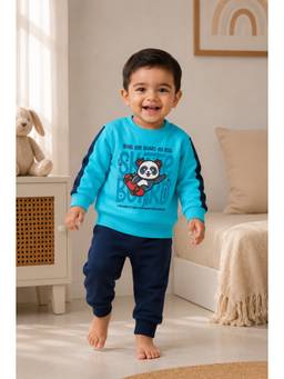 Bumzee - Blue Cotton Full Sleeves Round Neck Printed Sweatshirt