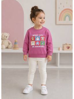 Bumzee - Magenta Fleece Full Sleeves Round Neck Printed Sweatshirt