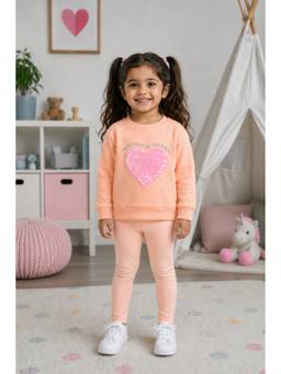 Bumzee - Peach Cotton Full Sleeves Round Neck Printed Sweatshirt