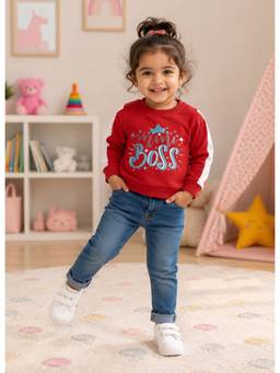 Bumzee - Red Cotton Full Sleeves Round Neck Printed Sweatshirt