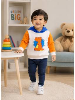 Bumzee - Beige Cotton Full Sleeves Hooded Printed Hoodie