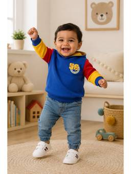 Bumzee - Blue Cotton Full Sleeves Hooded Printed Hoodie