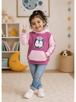 Bumzee - Purple Fleece Full Sleeves Hooded Printed Hoodie