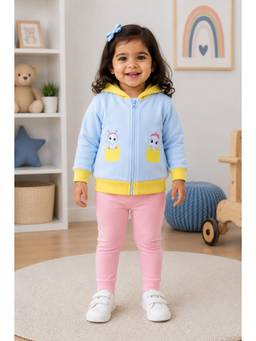 Bumzee - Blue Cotton Full Sleeves Hooded Printed Hoodie