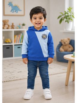 Bumzee - Blue Fleece Full Sleeves Hooded Colorblock Hoodie