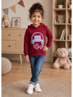 Bumzee - Maroon Cotton Full Sleeves Hooded Printed Hoodie