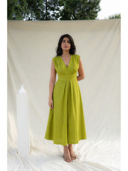 MEGASA - Women Green Cotton Flex Sleeveless Dress