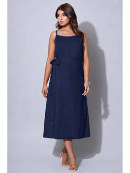 MEGASA - Women Navy Blue Tencel Sleeveless Dress