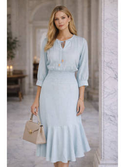 MEGASA - Women Blue Tencel Three Fourth Sleeves Dress
