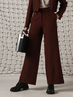 Hubberholme - Brown Women Solid Wide Leg Trousers
