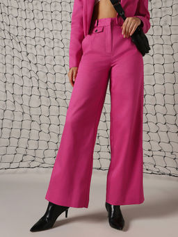 Hubberholme - Magenta Women Solid Wide Leg Trousers