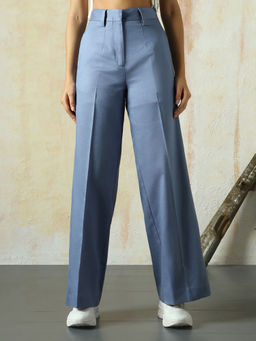 High Star - Blue Women Solid Wide Leg Trousers
