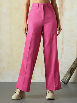 High Star - Magenta Women Solid Wide Leg Trousers