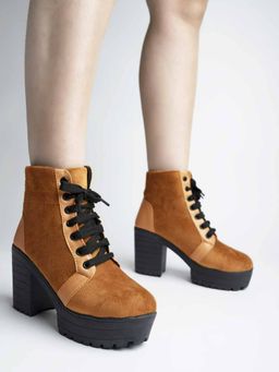 Shoetopia - Women Solid Tan Boots