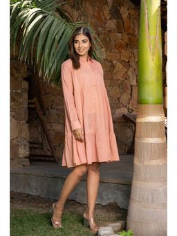 NAVYAS FASHION - Dusty Peach Gather Shirt Dress
