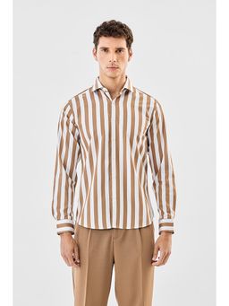 Snitch - Brown Stripes Full Sleeves Slim Formal Shirt