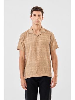 Snitch - Beige Textured Boxy Casual Shirt