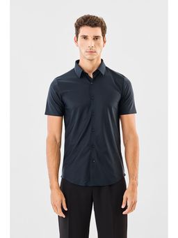 Snitch - Navy Blue Solid Slim Casual Shirt