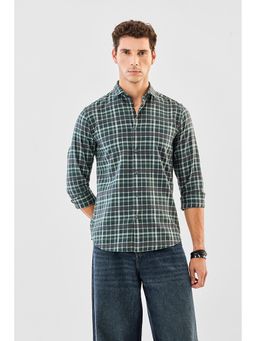 Snitch - Dark Green Checks Full Sleeves Slim Casual Shirt