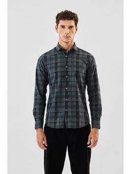 Snitch - Dark Green Checks Full Sleeves Slim Casual Shirt