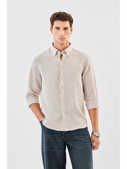 Snitch - Beige Stripes Full Sleeves Regular Casual Shirt