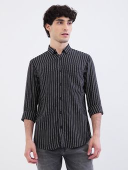 Spykar - Jet Black Slim Fit Casual Shirt