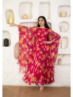 Jhambthread - Pink Chiffon Printed Dress