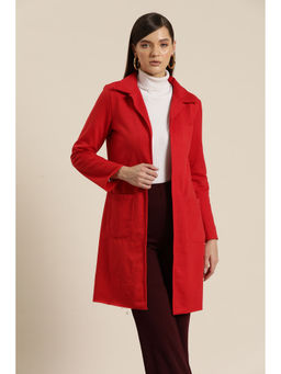 Qurvii - Solid Red Fleece Long Coat