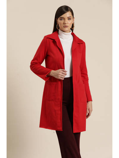 Solid Red Fleece Long Coat