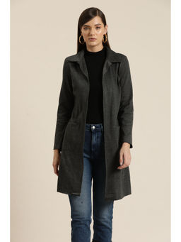 Qurvii - Solid Charcoal Fleece Long Coat