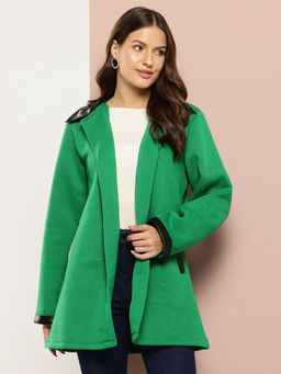 Qurvii - Green Leather Collar Long Coat