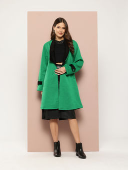 Qurvii - Green Long Coat with Black Fur Collar