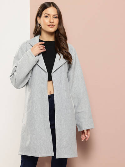 Grey Notched Lapel Collared Coat