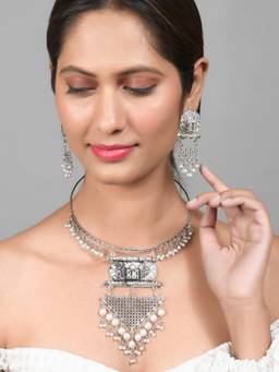 Silvermerc Designs - Oxidized Necklace Set with Matching Earrings for Women