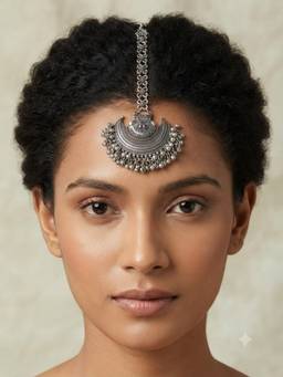 VENI - 92.5 Silver Plated Oxidized Head Maang Tikka