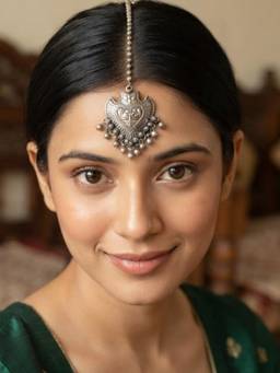 VENI - 92.5 Silver Plated Oxidized Head Maang Tikka