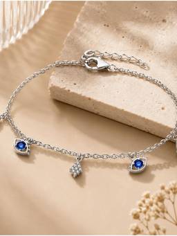 Kicky and Perky - 925 Sterling Silver Blue Evil Eye and Hamsa Hand Charm Bracelet (Adjustable)