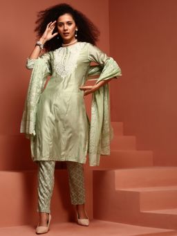 Imara - Sage Green Chikankari Kurta (Set of 3)