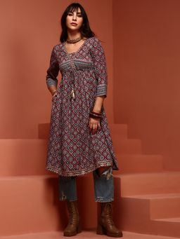Imara - Red Printed Gathered Anarkali Kurta