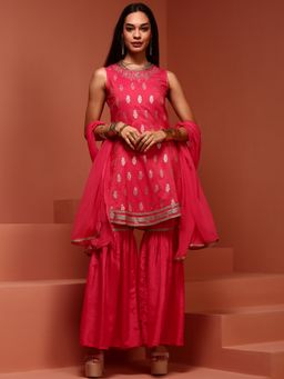 Imara - Pink Brocade A-Line Sharara (Set of 3)