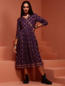 Imara - Purple Gathered Printed Kurta