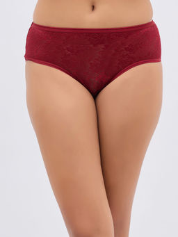 Clovia - Maroon Lace Medium Waist Outer Hipster Panty