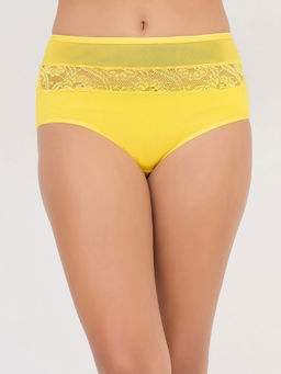 Clovia - Yellow Cotton Spandex High Waist Outer Hipster Panty