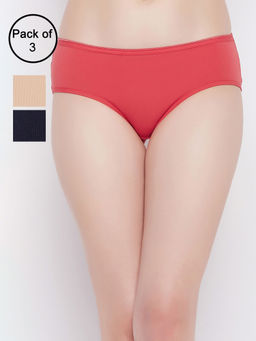 Clovia - Multi-Color Cotton Mid Waist Hipster Panties (Pack Of 3)
