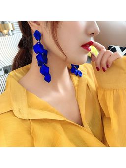 Yellow Chimes - Gold Plated Royal Blue Colour Petal Dangler Earrings