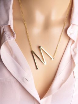 Yellow Chimes - Stainless Steel Gold Plated Initial Necklace with Alphabet M